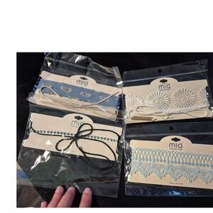 Mia Collection Choker Necklace Set -‎ Denim, Lace, Beaded - Fashion Jewelry